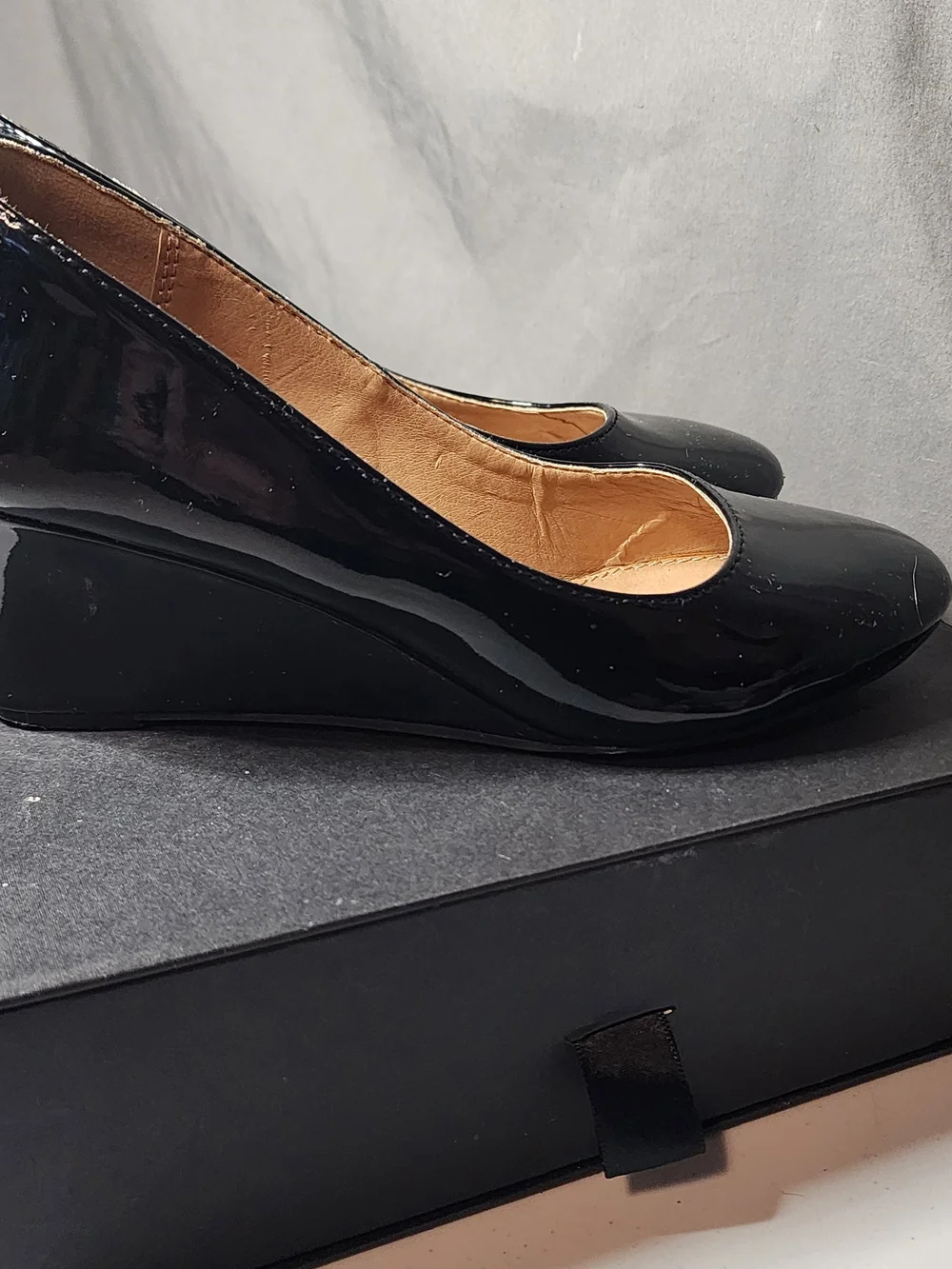 Christopher & Banks Black Patent Wedge Heels